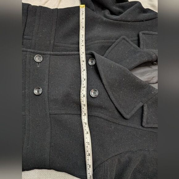 Black wool cashmere full length coat double- breasted, detachable fur lo… - Picture 7 of 14